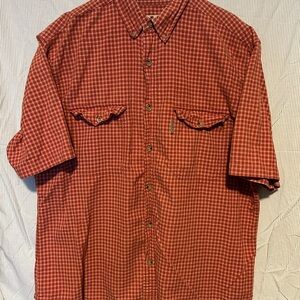 Woolrich Men's Rust Red Checked Short-Sleeve Button-Down Shirt